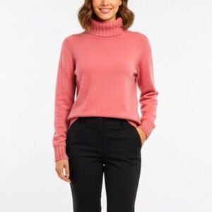Kinross Women's Coral Pink 100% Cashmere Turtleneck Long Sleeve Sweater Size S